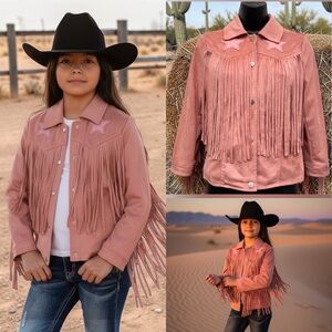Fornia Los Angeles Kids Pink Fringe Faux Suede Jacket American Stars Girls LG 12